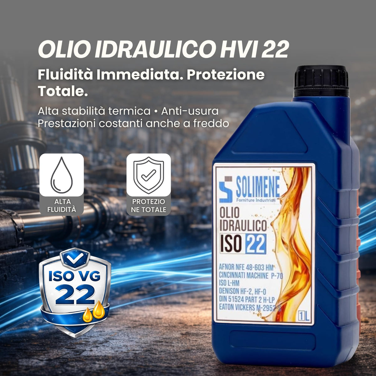 Olio Idraulico ISO VG HVI 22 1L - Lubrificante per Impianti Idraulici e Trattori - Perfetto per Auto e Moto - alta qualità e fluidità, bassa viscosità