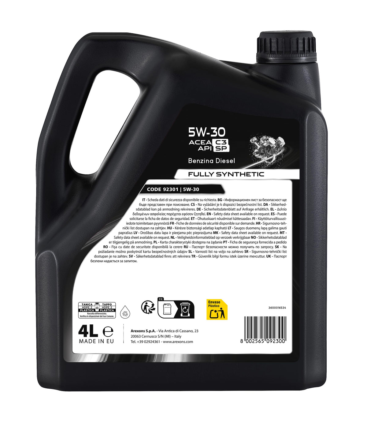 AREXONS Olio Motore 5W-40 4L Sintetico, Riduce i Consumi, Adatto a Motori DPF e TWC, Olio Motore Universale Benzina e Diesel