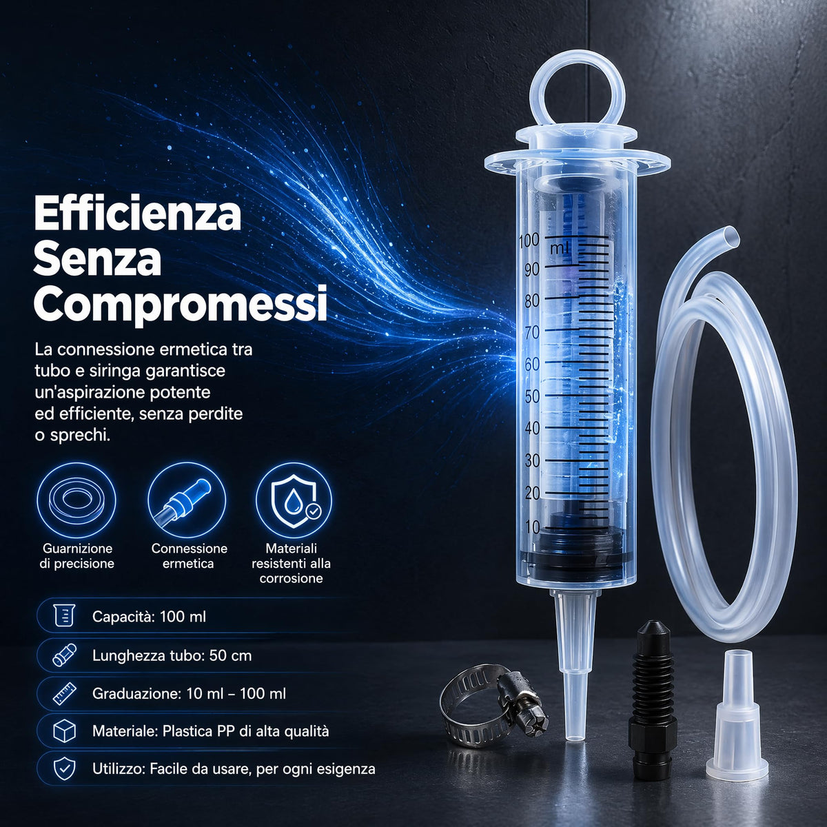Skeayid Siringa 100ml per Spurgo Freni Moto Auto, Kit Pompa Aspira Olio con Tubo 50cm, per Liquido Freno e Olio Cambio, Aspirazione Precisa
