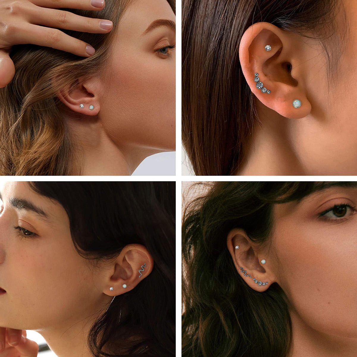 FIOROYAL 4 Pezzi 16G Orecchini Trago in Titanio Orecchini Cartilagine per Donne Ipallergenici Perno con Schiena Piana Internamente Filettato Gioielli per Piercing Labbro Avanti Elica Medusa 6