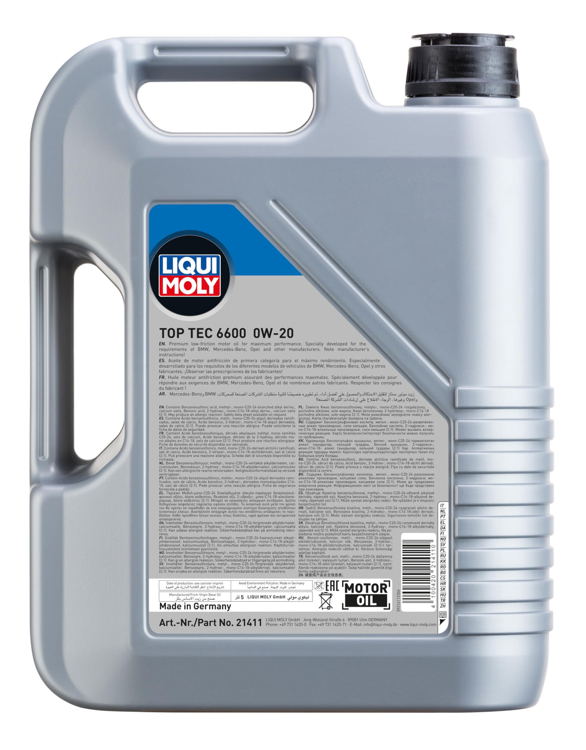 LIQUI MOLY | Top Tec 6600 0W-20 | 5 L | Oli motore | Tecnologia sintetica | SKU: 21411