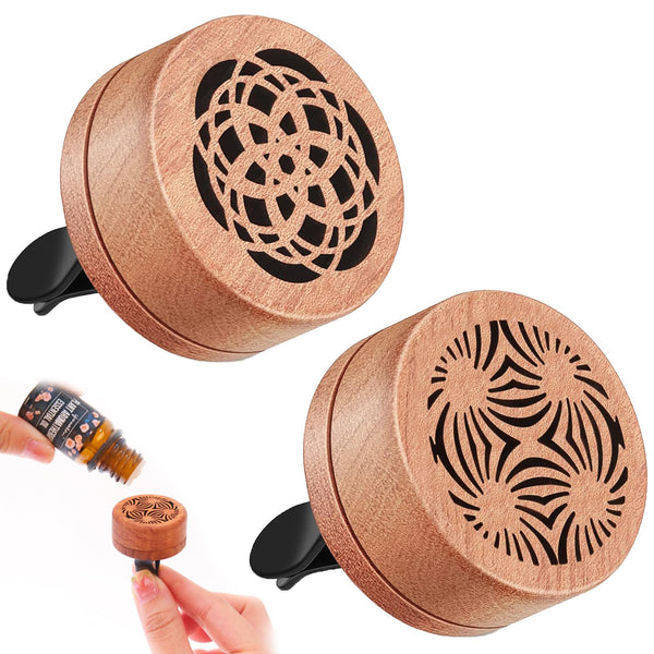 Kinesgsg 2 Pezzi Diffusore di Oli Essenziali, Deodorante per Auto Legno Naturale, Diffusore di Oli Essenziali per Auto Piccolo e Portatile, Diffusores Profumo Circolare con Fori, per Autos e Casa