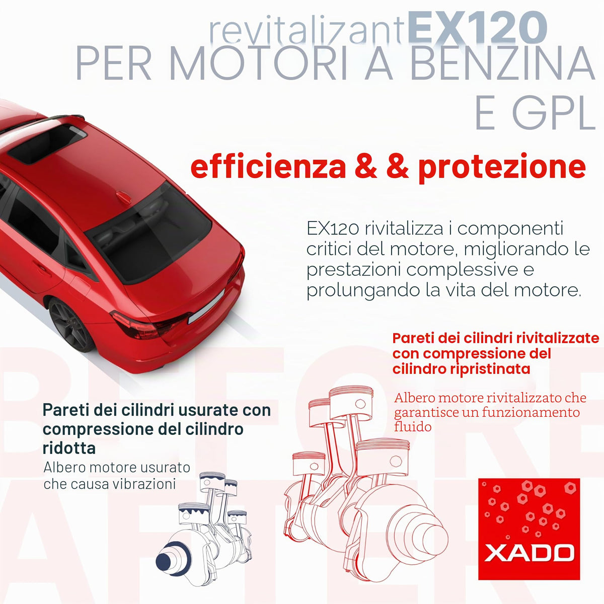 XADO EX120 olio antiusura motore additivo per motori a benzina e auto a gas – Protezione contro l'usura e la ricostruzione delle superfici