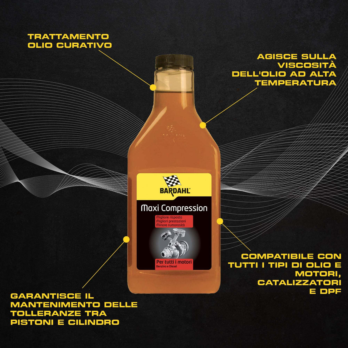 Bardahl - Maxi Compression - Additivo Auto per Olio Motore, Riduce Il Consumo e Arresta Le Perdite d'Olio, Migliora Potenza e Prestazioni, Compatibile con Motori Diesel e Benzina, 473 ml