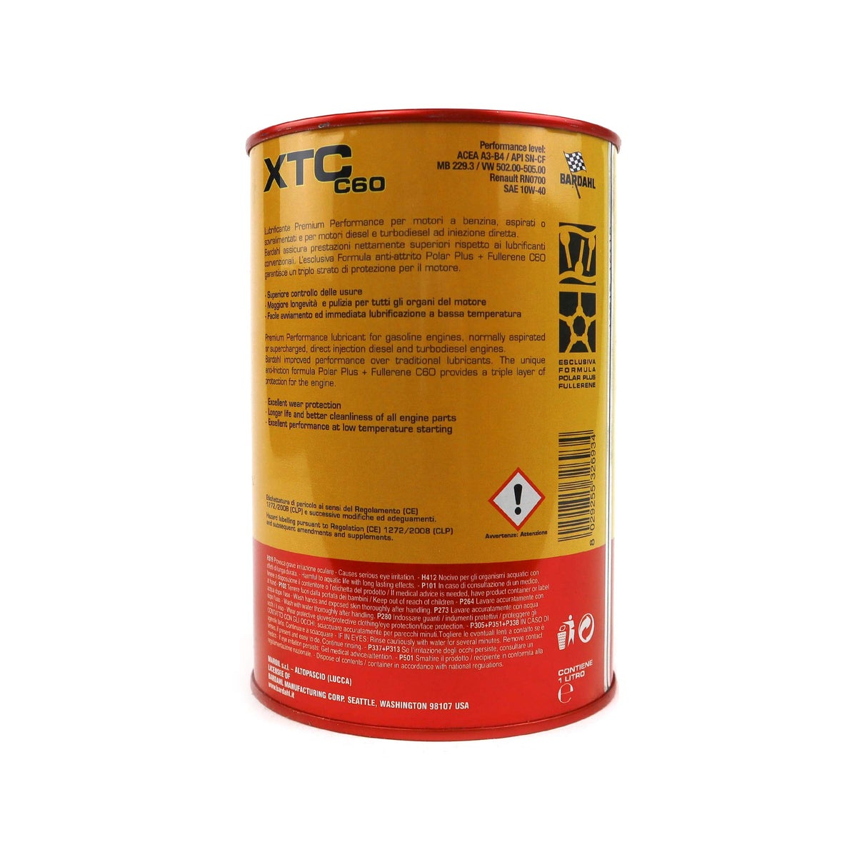 Bardahl - Olio Motore per Auto, XTC C60 10W40, Olio Lubrificante per Vetture non Equipaggiate di DPF o FAP, 1 Litro