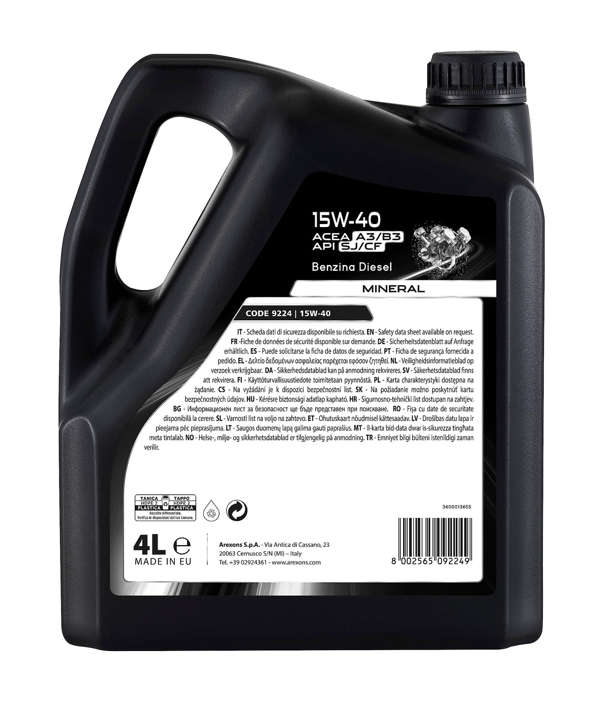 AREXONS Olio Motore 5W-40 4L Sintetico, Riduce i Consumi, Adatto a Motori DPF e TWC, Olio Motore Universale Benzina e Diesel