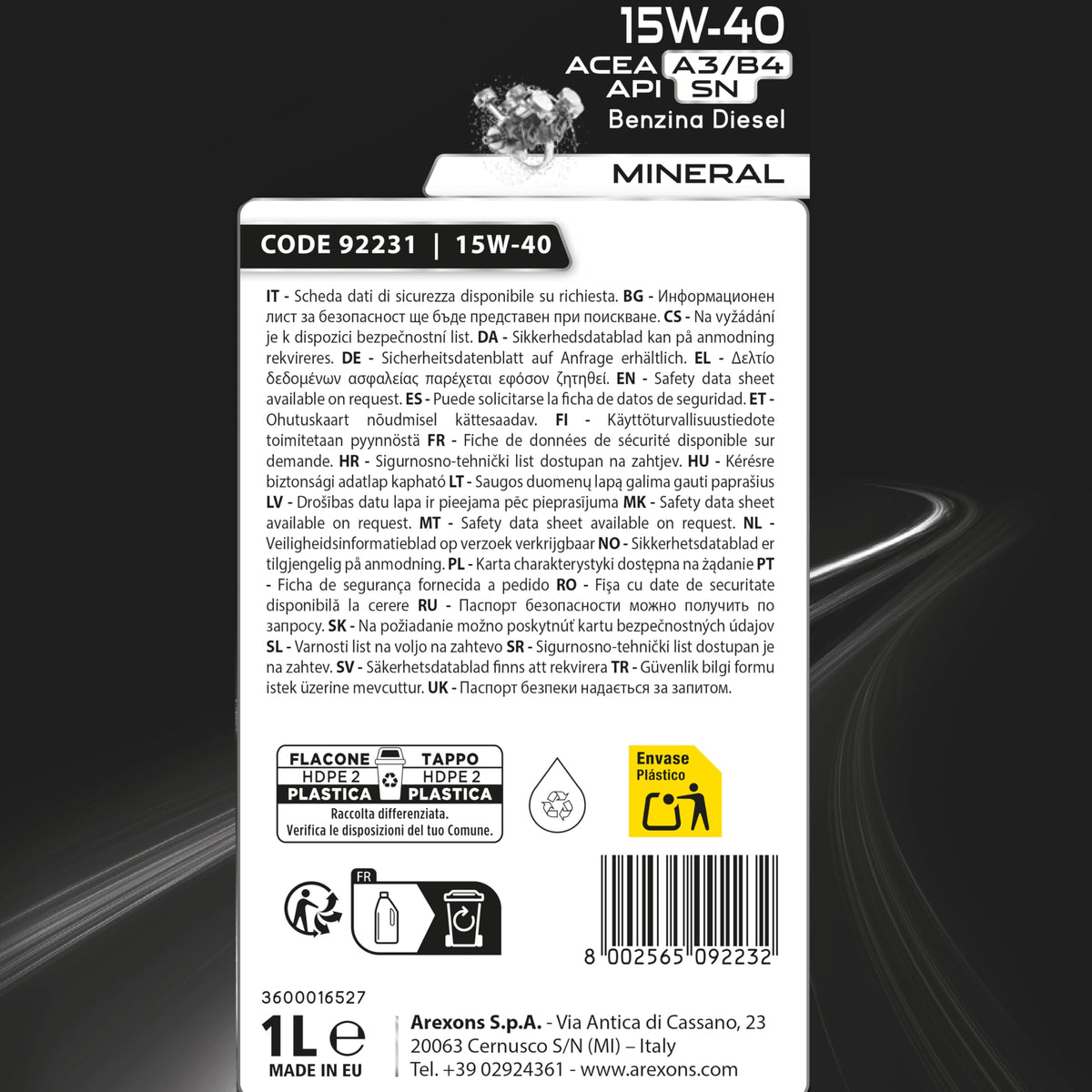 AREXONS Olio Motore 5W-40 4L Sintetico, Riduce i Consumi, Adatto a Motori DPF e TWC, Olio Motore Universale Benzina e Diesel