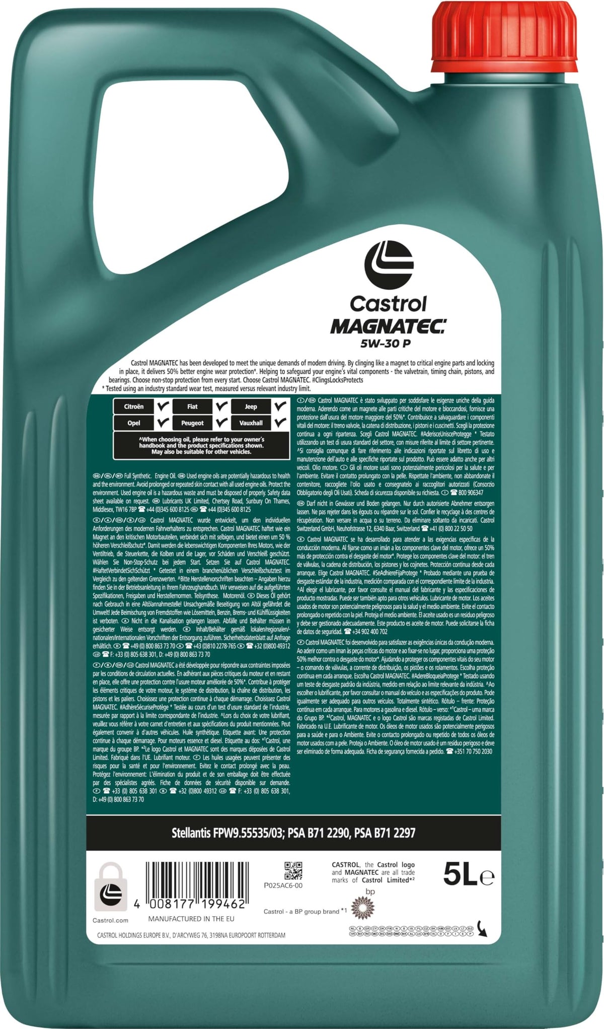 Castrol MAGNATEC 5W-30 P Olio Motore per auto Totalmente Sintetico, 5L