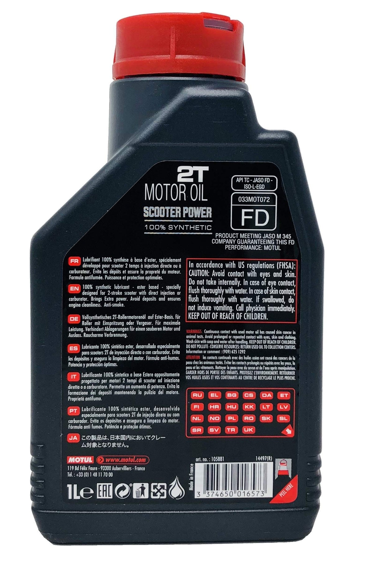 OLIO MISCELA MOTUL SCOOTER POWER 2T 100% SINTETICO SYNTHETIC ESTER 2 CONFEZIONI DA 1 LITRO
