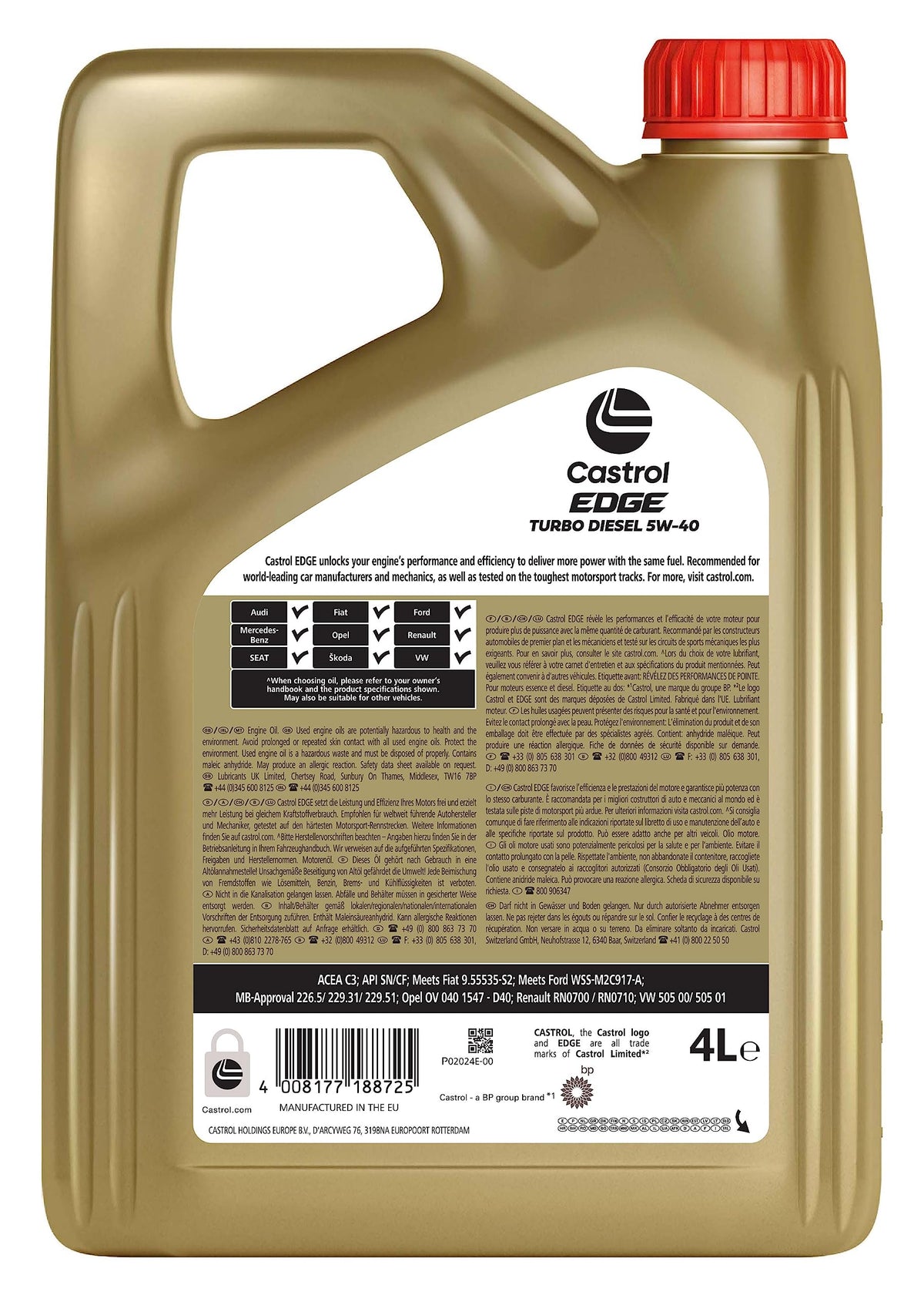 Castrol EDGE 5W-40 Olio Motore per auto Totalmente Sintetico, 4 L