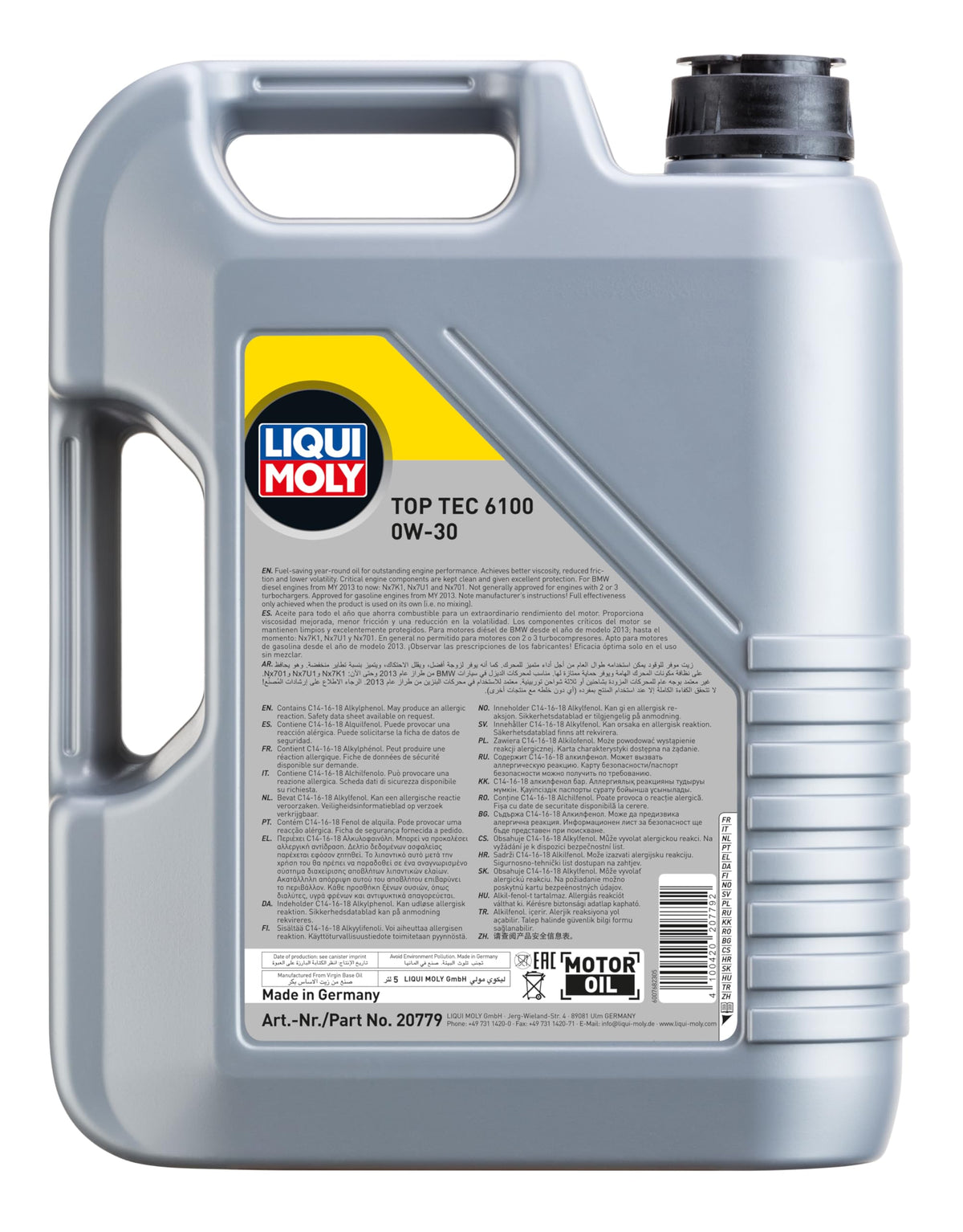 LIQUI MOLY Olio motore Top Tec 0W-30 5 L Compatibilità con PEUGEOT 206 2 volumi/Coda spiovente 2A/C 207 WA, WC 308 I Hatchback 4A, 4C 307 3A/C, CITROËN C3 I Hatchback FC, FN