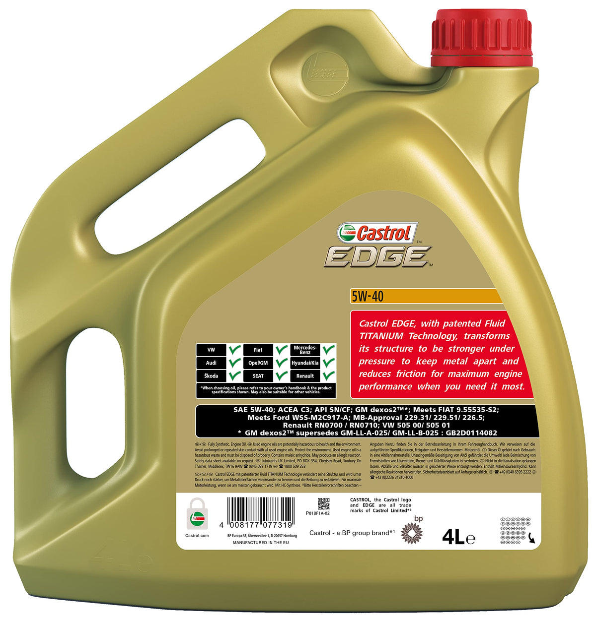 CASTROL Olio motore EDGE 5W-40 Olio sintetico 100% Olio 4 L