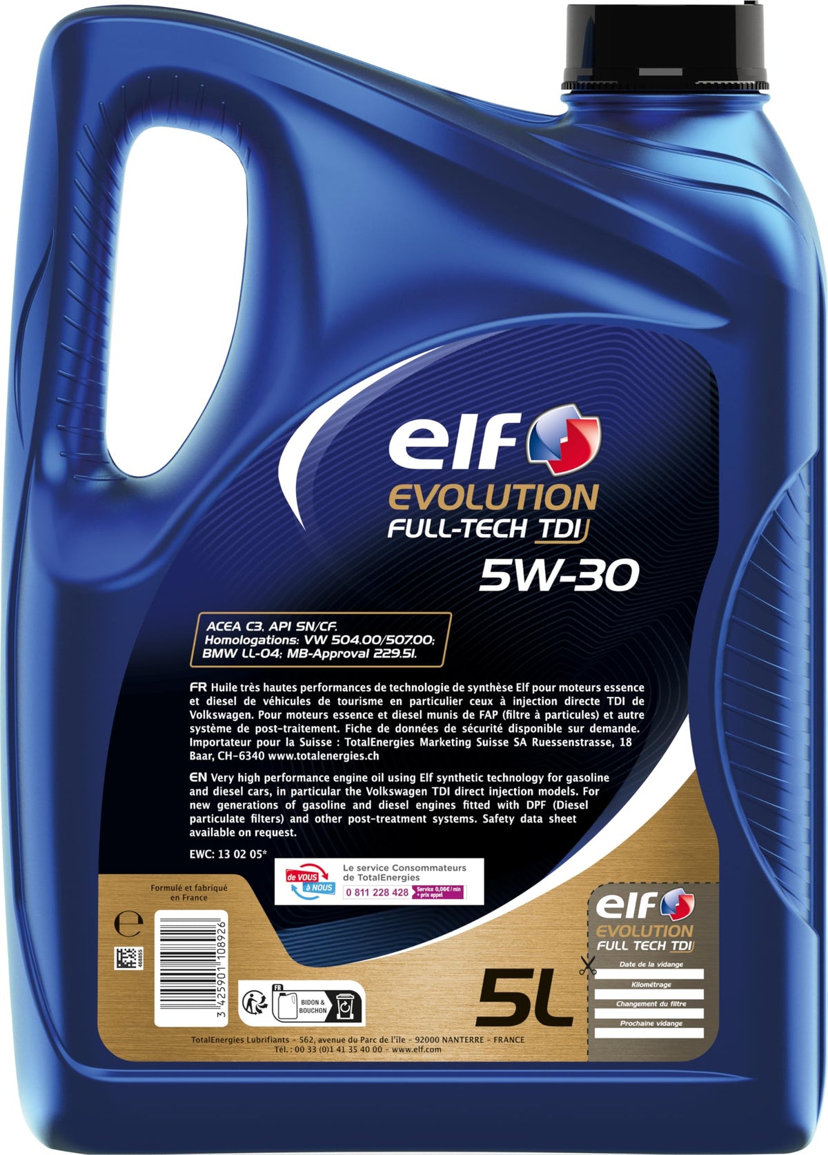 Olio motore - ELF - EVOLUTION FULL-TECH TDI 5W-30 - 5L
