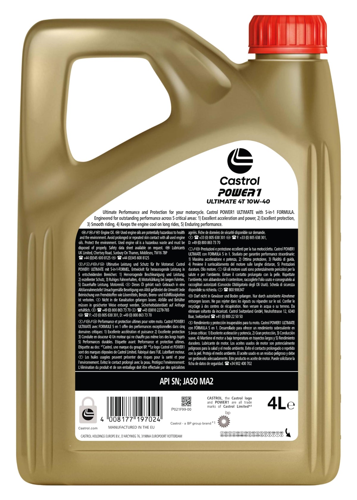 CASTROL Olio motore Power 1 10W-40 4 L Compatibilità con ZNEN MOTORCYCLES ZN150, YAMAHA MOTORCYCLES XVS