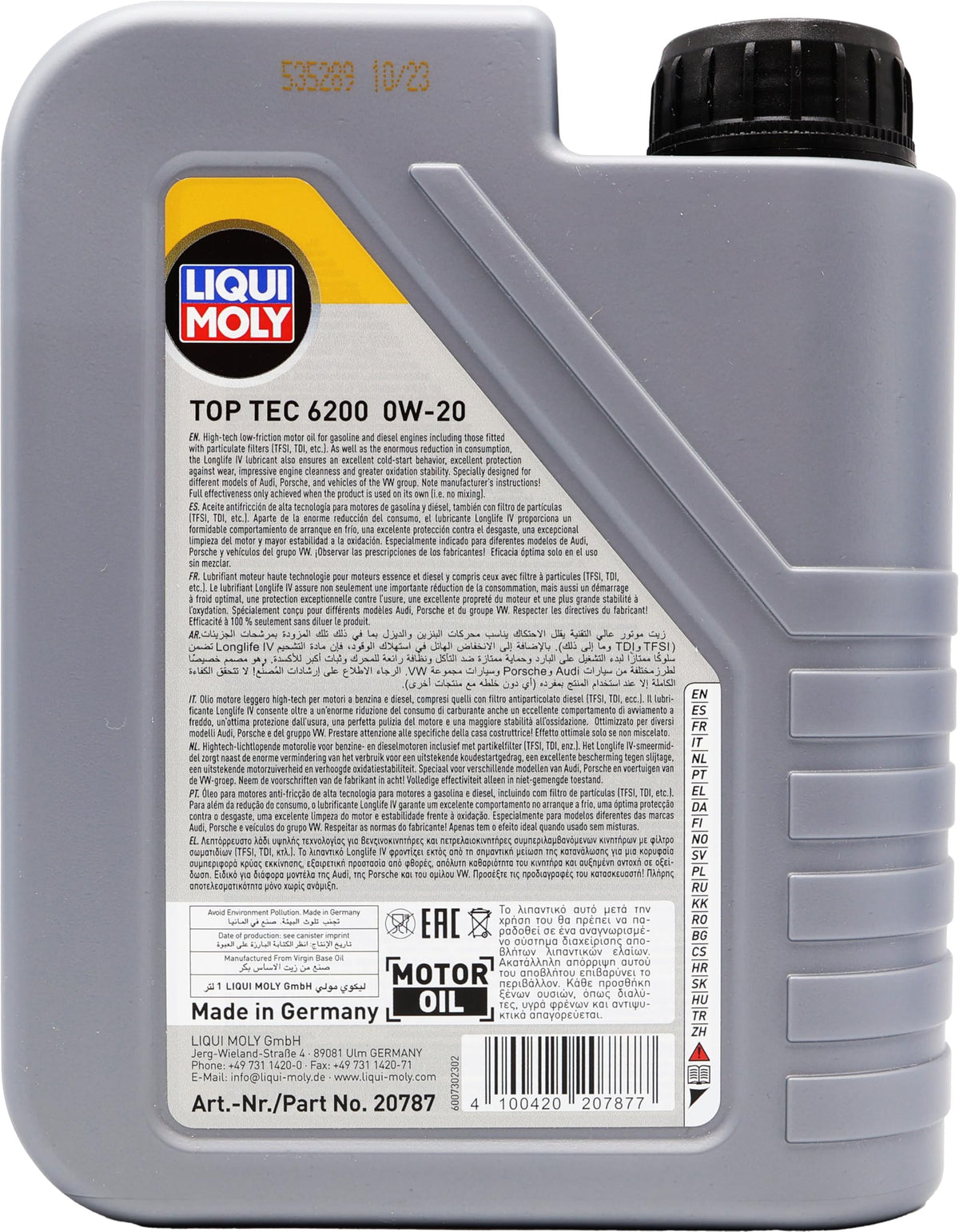 LIQUI MOLY | Top Tec 6200 0W-20 | 1 L | Oli motore | Tecnologia sintetica | SKU: 20787