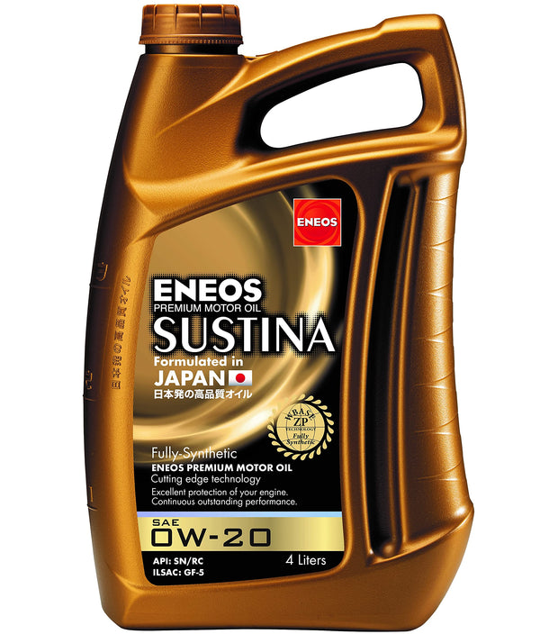ENEOS SUSTINA 0W-20 - Olio Motore - Engine Oil - per Auto Ibride Giapponesi - Completamente Sintetico con Additivi Organici Unici - Riduzione delle Emissioni di Scarico (4 Litri)
