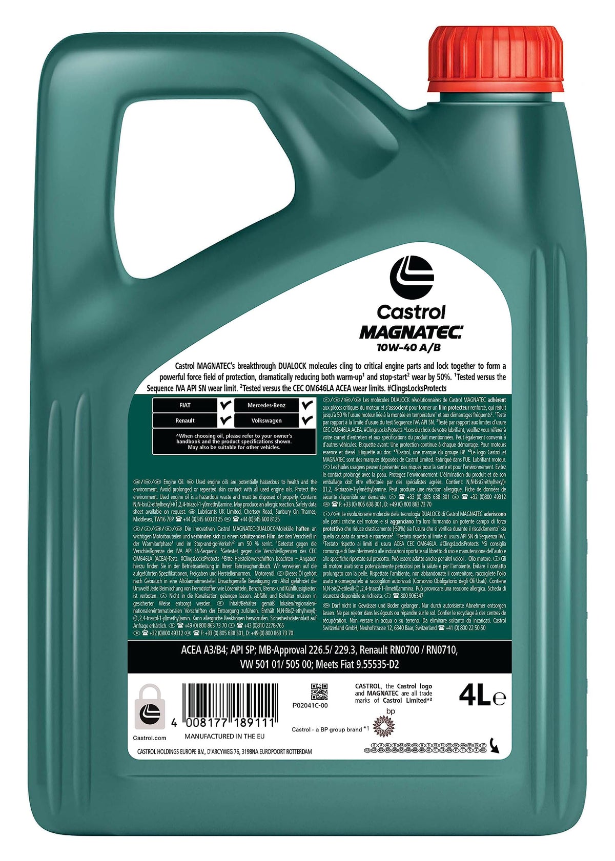 Castrol MAGNATEC 10W-40 A/B Olio Motore per auto SemiSintetico, 4L