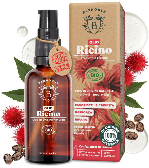 BIONOBLE Olio di Ricino Puro Bio per Ciglia, Sopracciglia e Capelli - 50ml