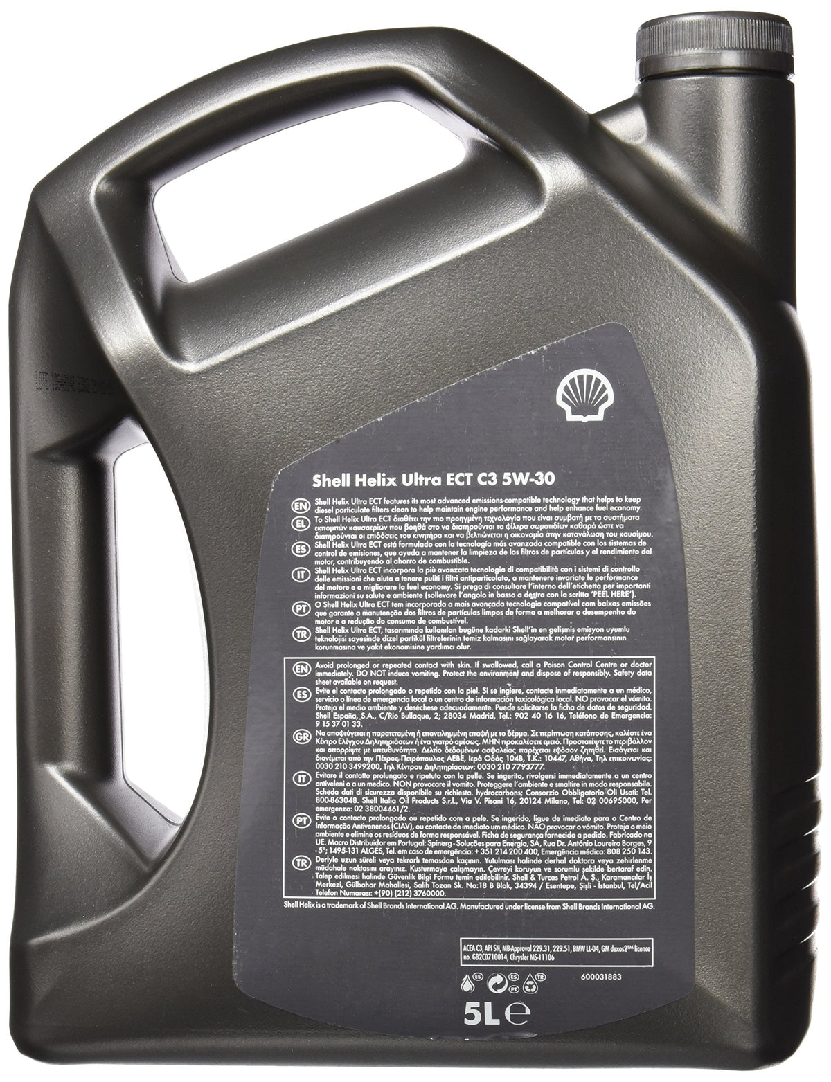 Shell 550042831 Helix Ultra ect 5W-30 Olio Motore, 5 l