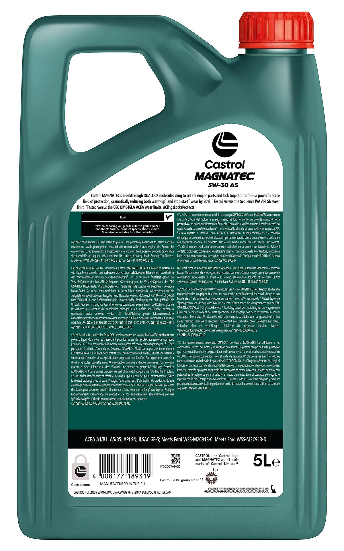 Castrol MAGNATEC 5W-30 A5 Olio Motore per auto Totalmente Sintetico, 4L