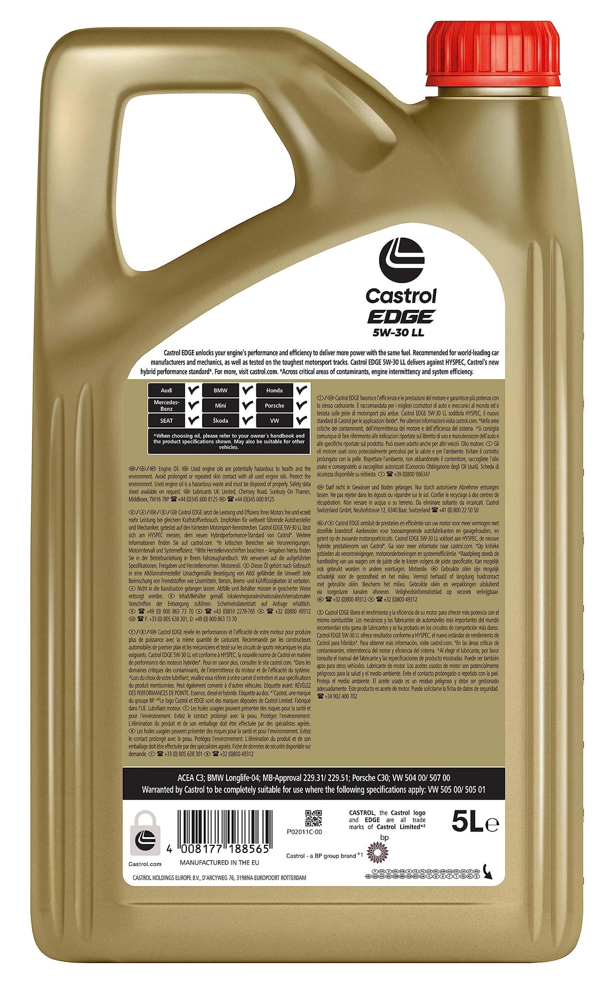 Castrol EDGE 5W-30 LL Olio Motore per auto Totalmente Sintetico, 5L